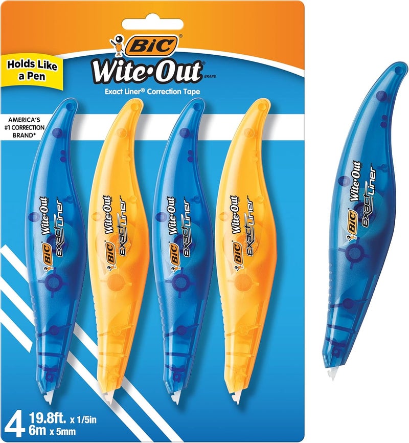 BIC Wite-Out Brand Exact Liner Correction Tape, White, 4-Count - Image 1