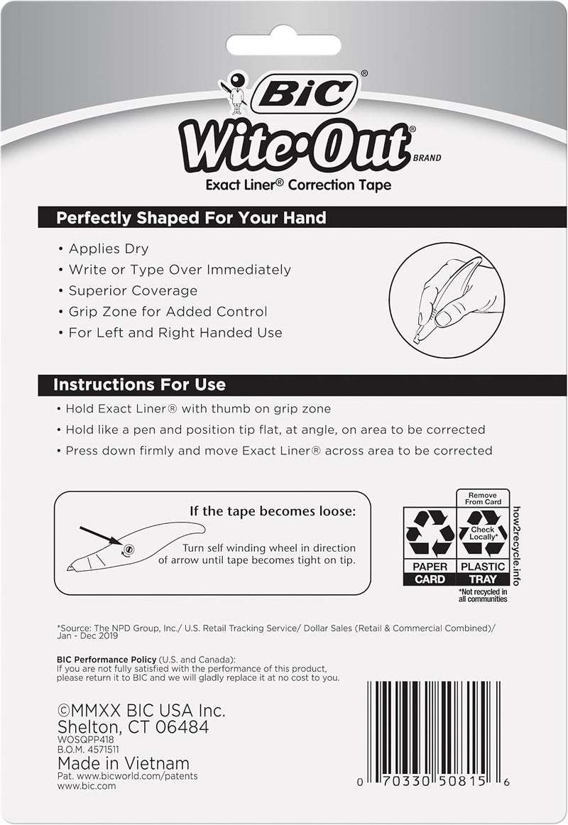 BIC Wite-Out Brand Exact Liner Correction Tape, White, 4-Count - Image 2