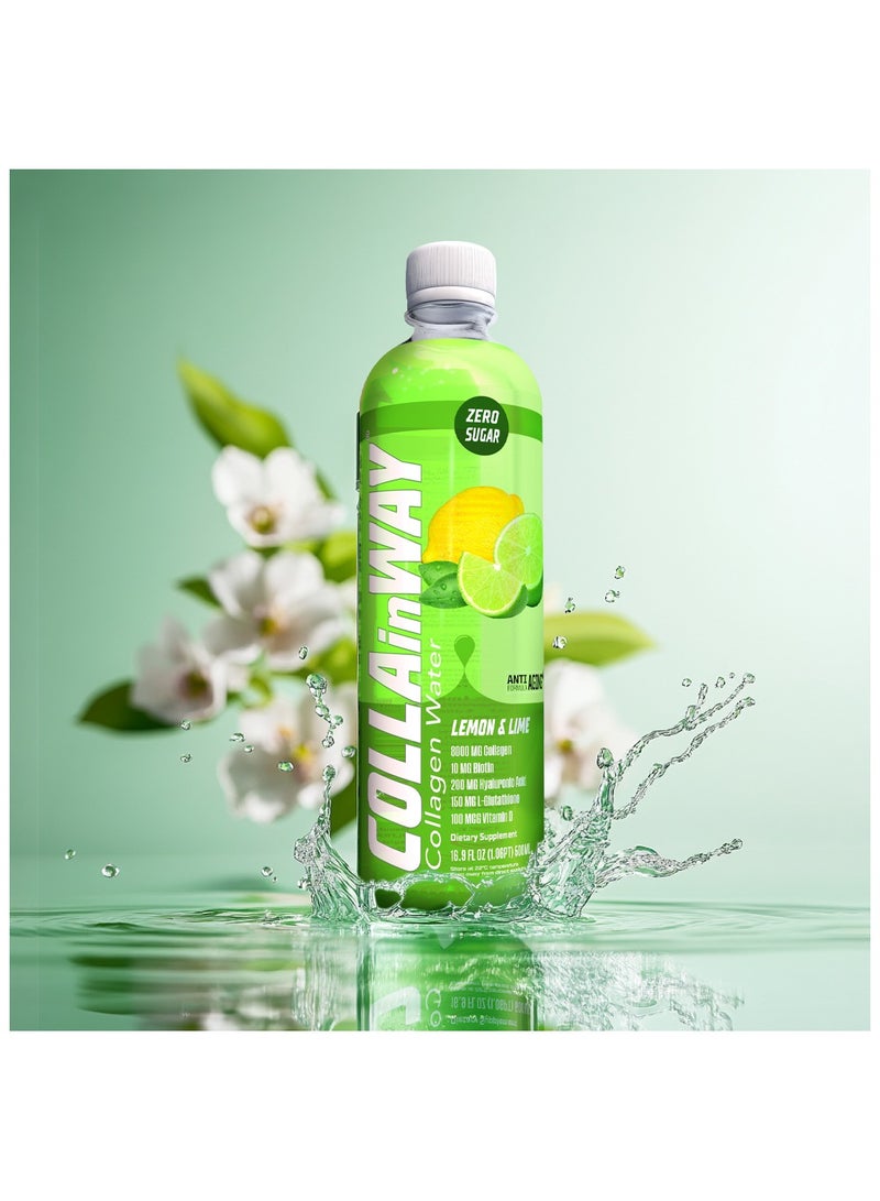 Premium Collagen Drink 8000mg Lemon & Lime - Zero Sugar , Biotin, Hyaluronic Acid, L-Glutathione, Vitamin D - Support Hair, Skin, Nail & Bone Health, Anti-Aging Hydrating Beauty Beverage Pack of 12