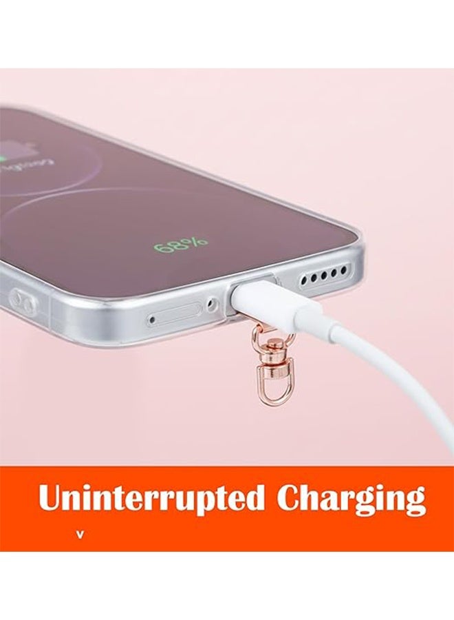 9 Pcs Phone Lanyard Tab, Metal Phone Tether Tab Hook 360° Rotating Stainless Steel Phones Clip for Lanyard, 44 lb Swivel Charm Connector Cell Phones Tether Tabs for Wristlet/Keychain, Rose Gold Black - Image 5
