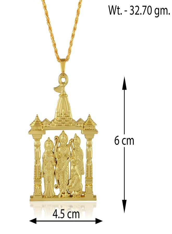 morir Brass Gold Plated Ram Darbar Rama, Sita, Laxman, Hanuman Pendant With Chain - Image 3