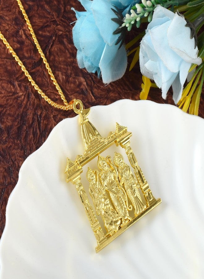 morir Brass Gold Plated Ram Darbar Rama, Sita, Laxman, Hanuman Pendant With Chain - Image 4