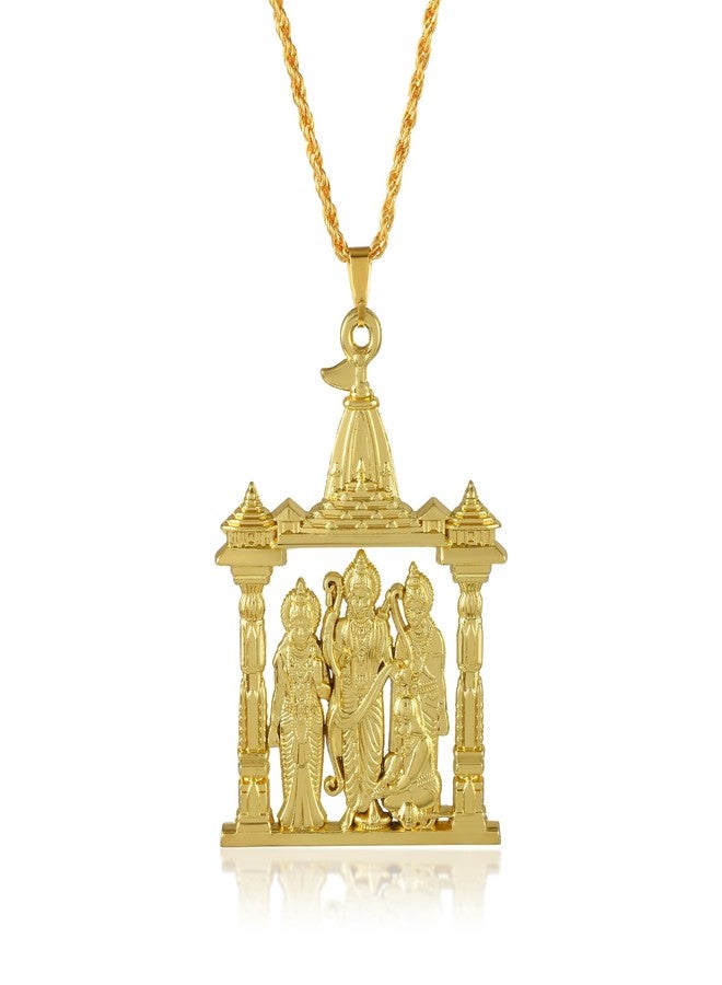morir Brass Gold Plated Ram Darbar Rama, Sita, Laxman, Hanuman Pendant With Chain - Image 2