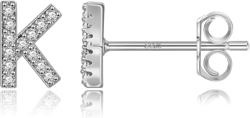 MONOOC Store Initial Stud Earrings for Girls - S925 Sterling Silver Post Cubic Zirconia Stud Earrings Initial Earrings for Girls Women Hypoallergenic Earrings Birthday Gifts for Girls Kids Jewelry - Image 1