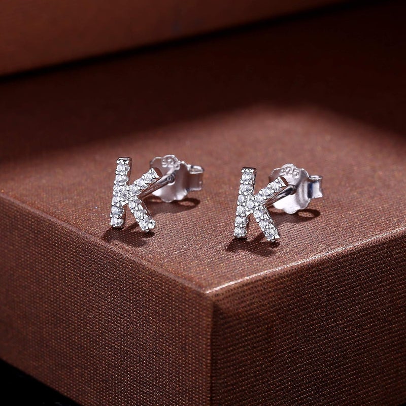 MONOOC Store Initial Stud Earrings for Girls - S925 Sterling Silver Post Cubic Zirconia Stud Earrings Initial Earrings for Girls Women Hypoallergenic Earrings Birthday Gifts for Girls Kids Jewelry - Image 4