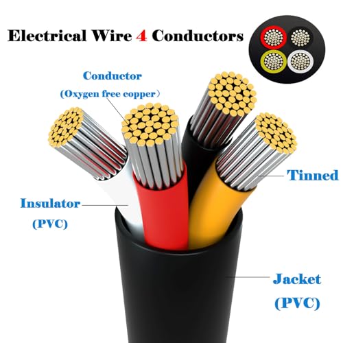 striveday 20 Gauge Wire, 4-Conductor Electrical Wire. 20AWG Stranded Flexible PVC Tinned Copper 20/4 Cord Extension Cable is Used for LED Lamp Lighting, Automotive, Speaker, Audio, Power, etc. (33FT - 10M). - Image 4