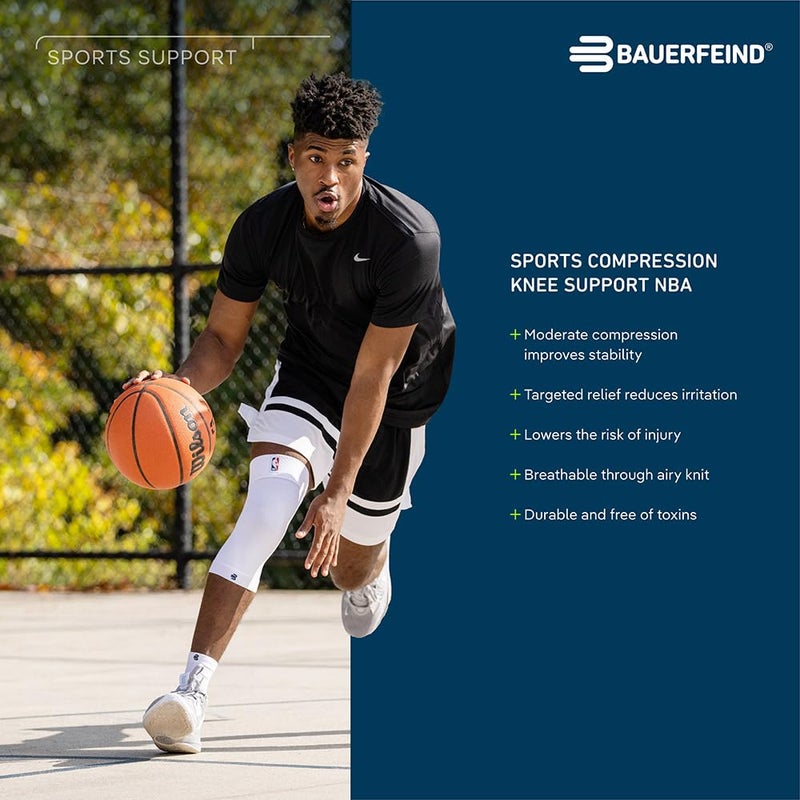Bauerfeind Sports Compression Knee Support NBA - Lightweight Design with Gripping Zones for Basketball Knee Pain Relief & Performance with Team Designs (White, M) - Image 5