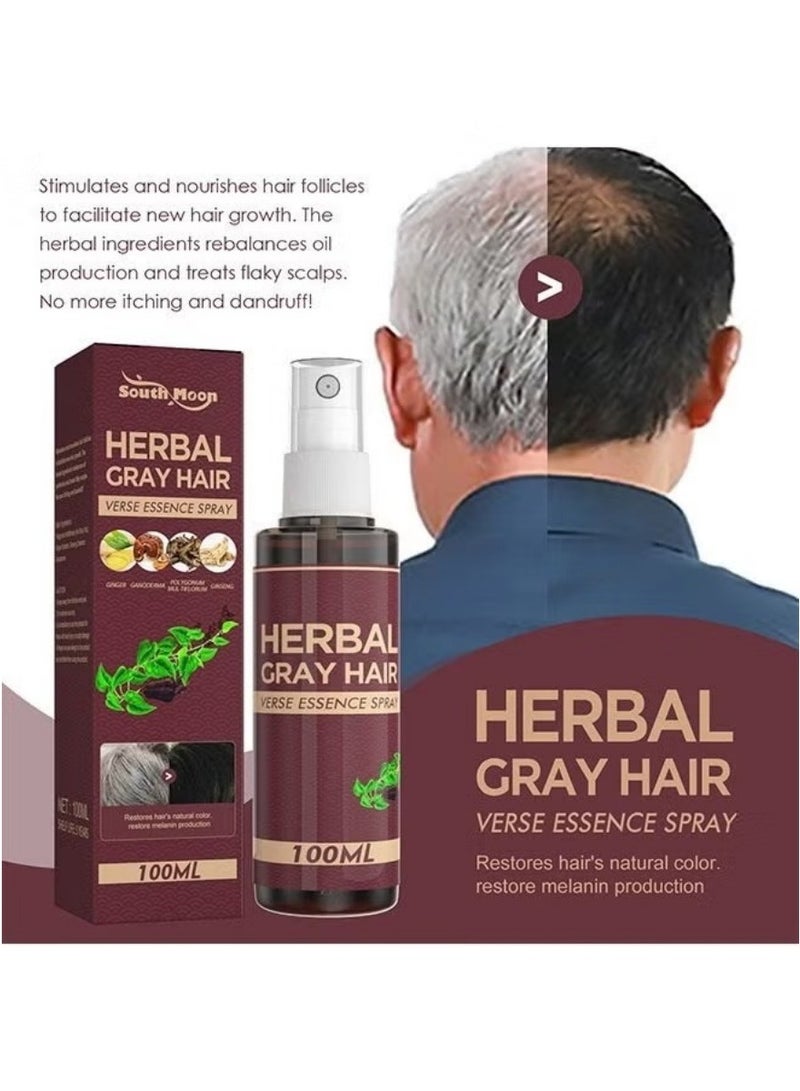SOUTH MOON Herbal Anti-Gray Hair Growth Spray 100ml - Natural Black Hair Restoration & Anti-Hair Loss Treatment - Image 3