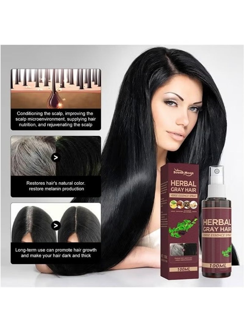 SOUTH MOON Herbal Anti-Gray Hair Growth Spray 100ml - Natural Black Hair Restoration & Anti-Hair Loss Treatment - Image 5