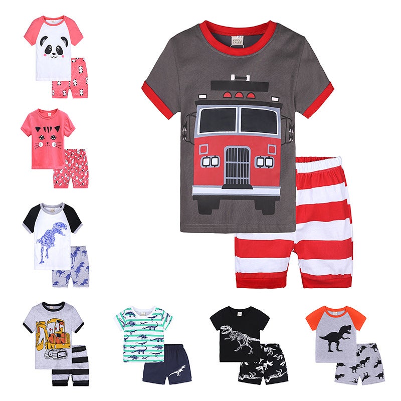 Summer Children'S Short-Sleeved Suit Boys' Cotton Homewear Boys And Girls Baby Pajamas Children'S Outwear - Image 2