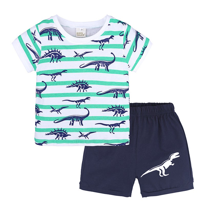 Summer Children'S Short-Sleeved Suit Boys' Cotton Homewear Boys And Girls Baby Pajamas Children'S Outwear - Image 1