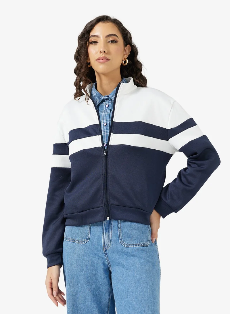 Ginger  Color Block Zip Thru Sweatshirt for Women | Best Price UAE