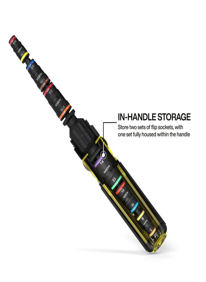 Klein Tools 32914HD 14-in-1 Impact Rated Flip Socket Set, SAE and Metric Sizes, Magnetic Socket Set with 12 Hex Drivers and Bit Holder, Cushion-Grip Handle - Image 3