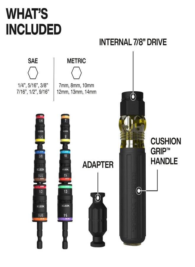 Klein Tools 32914HD 14-in-1 Impact Rated Flip Socket Set, SAE and Metric Sizes, Magnetic Socket Set with 12 Hex Drivers and Bit Holder, Cushion-Grip Handle - Image 2
