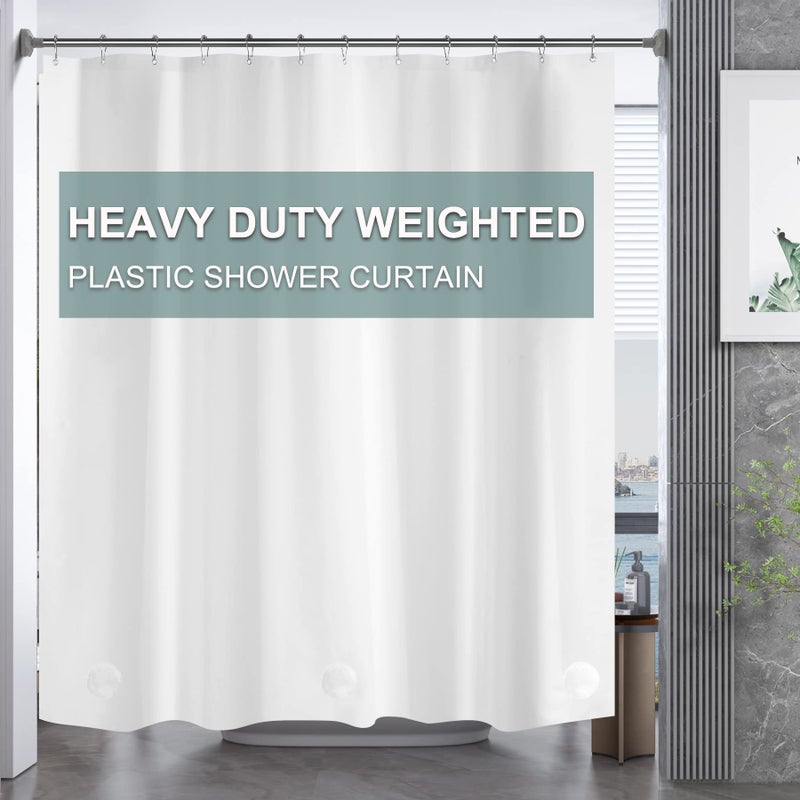 AmazerBath Plastic Shower Curtain  72 x 65 Inches PEVA Heavy Duty White Shower Curtain  Waterproof Heavy Weight Thick Bathroom Curtain with 3 Big Clear Weighted Stones and 12 Rustproof Grommet Holes - Image 1