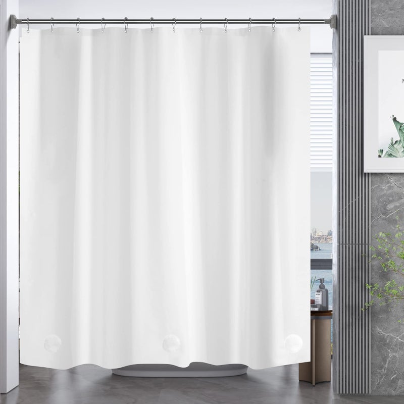 AmazerBath Plastic Shower Curtain  72 x 65 Inches PEVA Heavy Duty White Shower Curtain  Waterproof Heavy Weight Thick Bathroom Curtain with 3 Big Clear Weighted Stones and 12 Rustproof Grommet Holes - Image 2