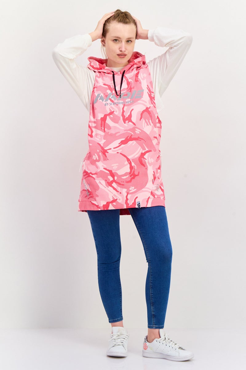 Aape By A Bathing Ape سويت شيرت جرافيك بدون أكمام بغطاء رأس للنساء، وردي - Image 3