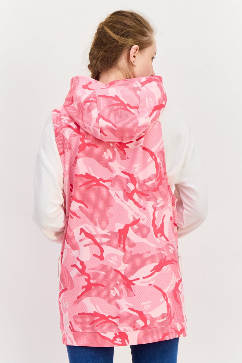 Aape By A Bathing Ape سويت شيرت جرافيك بدون أكمام بغطاء رأس للنساء، وردي - Image 4