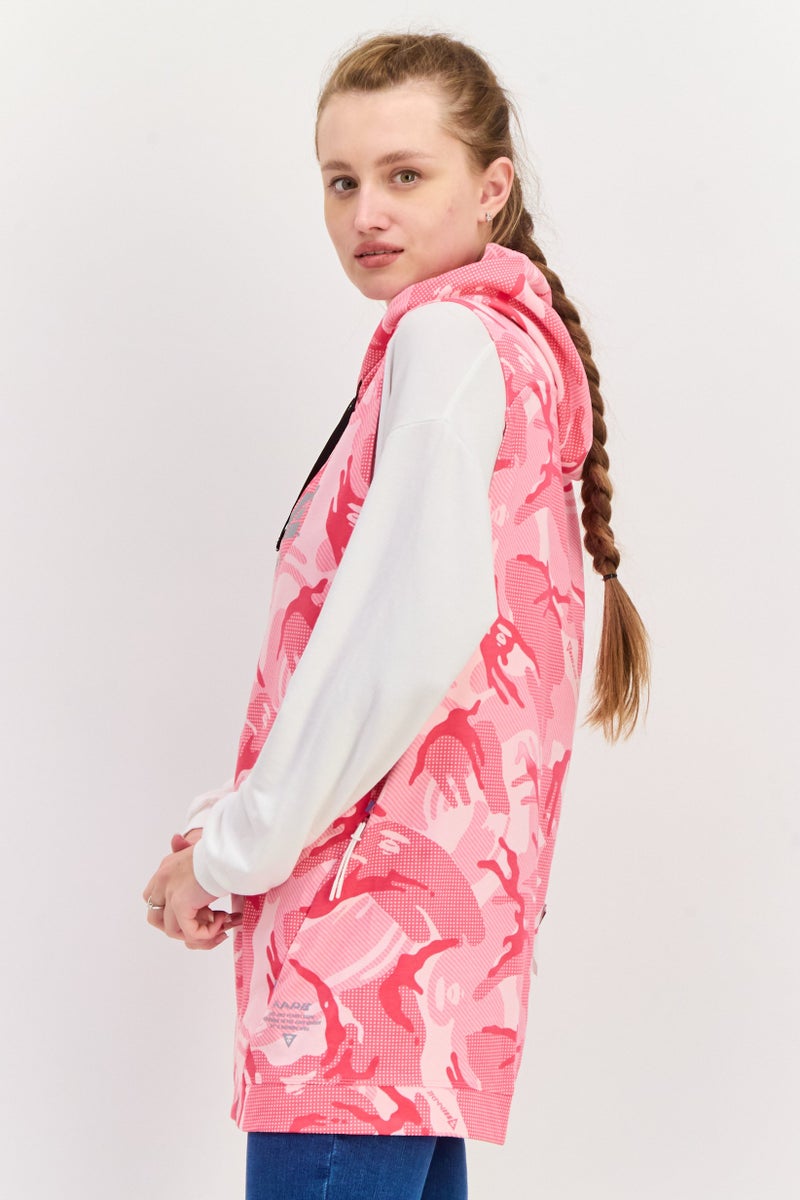 Aape By A Bathing Ape سويت شيرت جرافيك بدون أكمام بغطاء رأس للنساء، وردي - Image 2