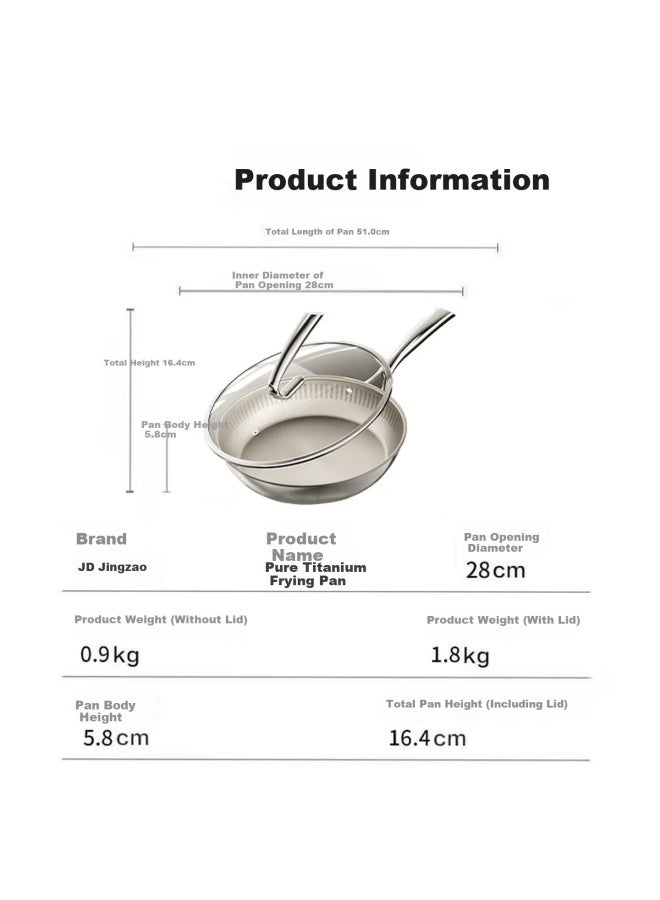 Jd Jingzao Titanium Pure Titanium Flat Bottom Pan [million Micro-pores Non-stick] Frying Pan Stir-fry No Coating Gas And Induction Cooker 28cm - Image 1
