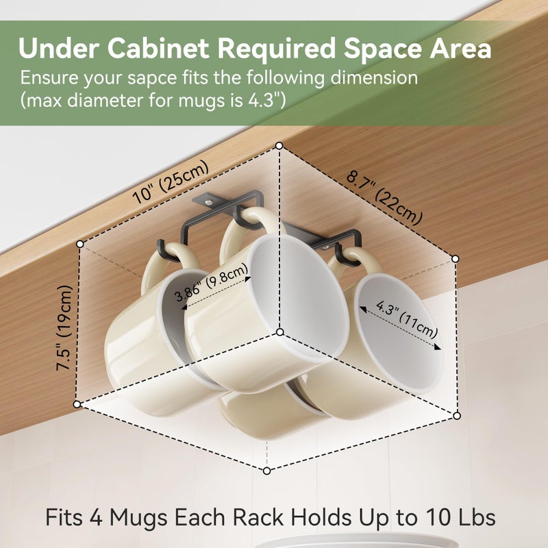 ECROCY Mug Hooks Under Cabinet Easy Screw Mounting, Metal Coffee Mug Storage for Cabinet 3 Pack, Sturdy Coffee Mug Rack with Wide Hook Spacing - Image 2