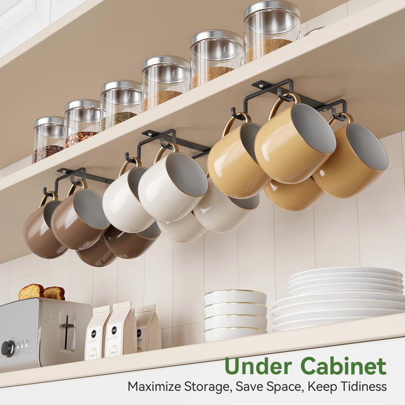 ECROCY Mug Hooks Under Cabinet Easy Screw Mounting, Metal Coffee Mug Storage for Cabinet 3 Pack, Sturdy Coffee Mug Rack with Wide Hook Spacing - Image 5