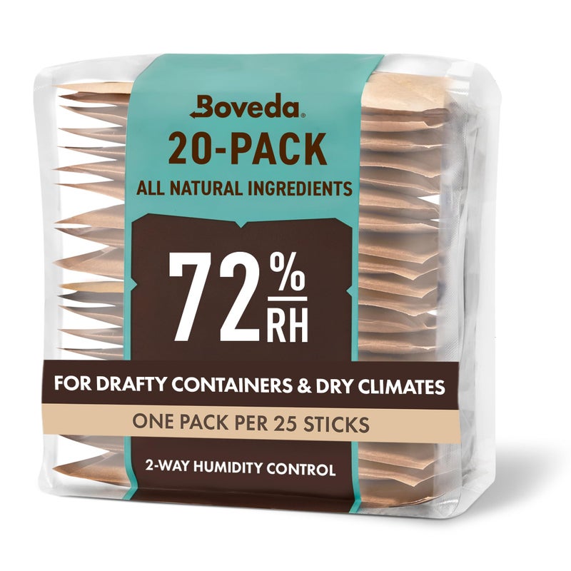 Boveda 72% Two-Way Humidity Control Packs For Wood Humidifier Boxes â€“ Size 60 â€“ 20 Pack â€“ Moisture Absorbers â€“ Humidifier Packs â€“ Hydration Packets in Resealable Bag - Image 1