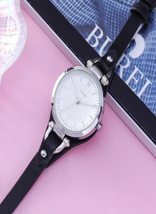 BUREI Women Watches Simple Leather Strap Watch Luxury Quartz Watches Small Thin Ladies Watch Bracelet Band Wristwatch Relogio Feminino (Black) - Image 4