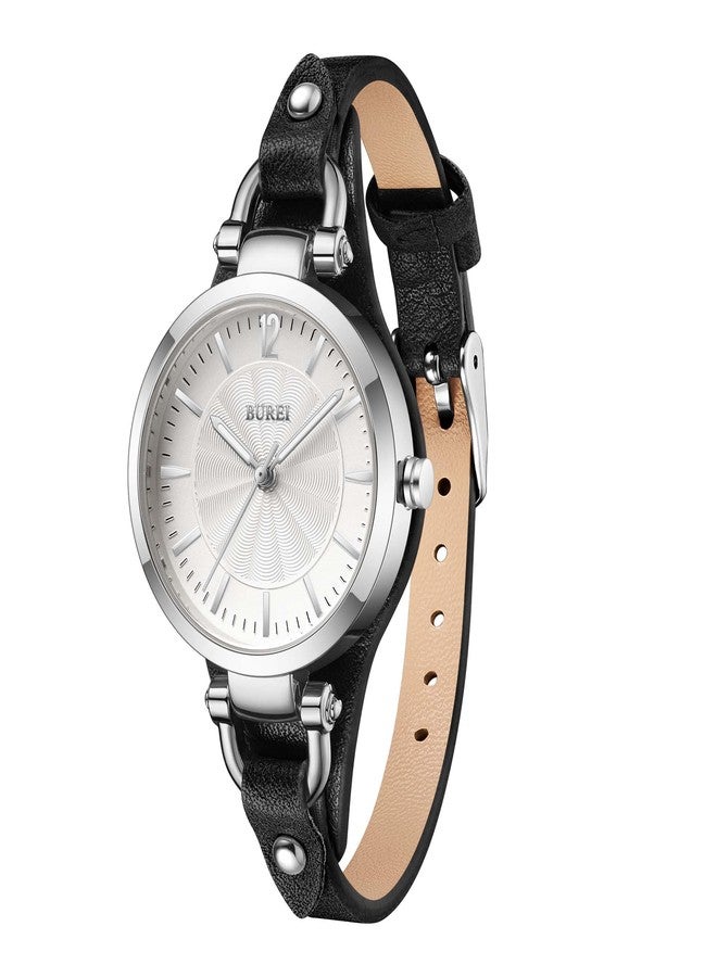 BUREI Women Watches Simple Leather Strap Watch Luxury Quartz Watches Small Thin Ladies Watch Bracelet Band Wristwatch Relogio Feminino (Black) - Image 1