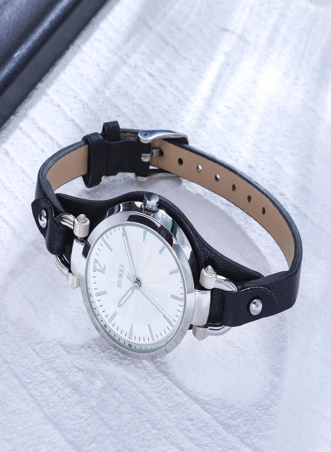 BUREI Women Watches Simple Leather Strap Watch Luxury Quartz Watches Small Thin Ladies Watch Bracelet Band Wristwatch Relogio Feminino (Black) - Image 5