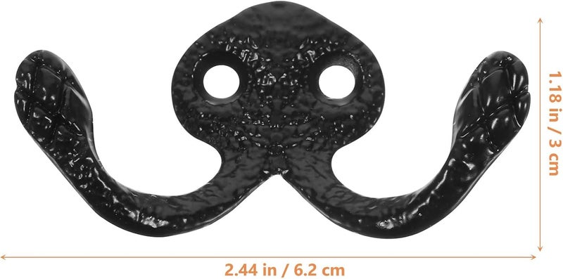 10pcs Vintage Iron Wall Hooks Double Prong Heavy Duty Coat and Kitchen Hanging Hooks for Bathroom Storage Home Organization Black - Image 2