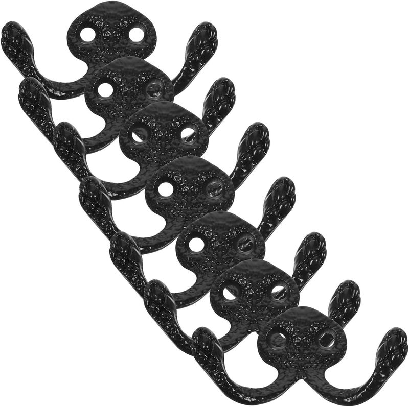 10pcs Vintage Iron Wall Hooks Double Prong Heavy Duty Coat and Kitchen Hanging Hooks for Bathroom Storage Home Organization Black - Image 1