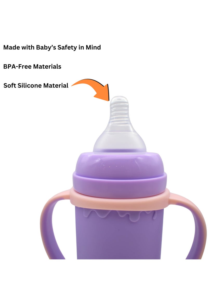 Twisoo Twisoo Glass Milk Bottle for Babies 3-in-1 - BPA-Free Feeding Bottle with Protective Silicone Case, Premium Glass, 220ml Thermos with 6-8 Hours Heat Retention (Purple) - Image 4