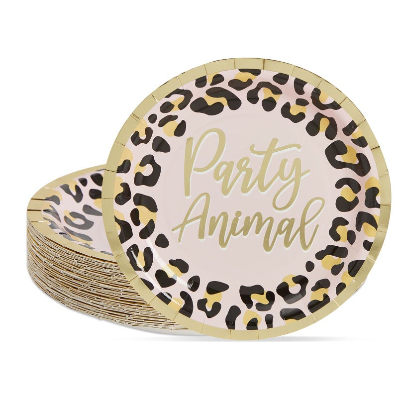 Sparkle and Bash Sparkle and Bash Cheetah Print Paper Plates for Party Animal Safari Birthday Supplies 9 In 48 Pack 