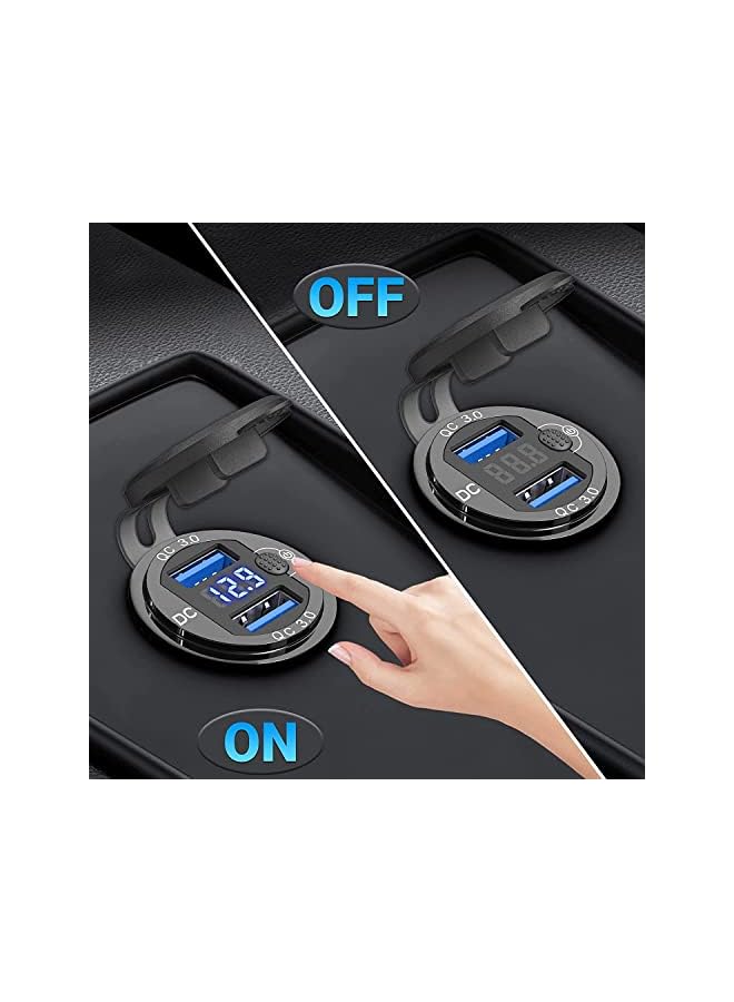 PROMASS Car Charger USB Outlet, Dual Quick Charge 3.0 12V Socket USB Charger with LED Voltmeter and Power Switch, Waterproof Aluminum Car Charger Adapter for RV Marine Motorcycle Truck Golf Cart RV, etc - Image 4