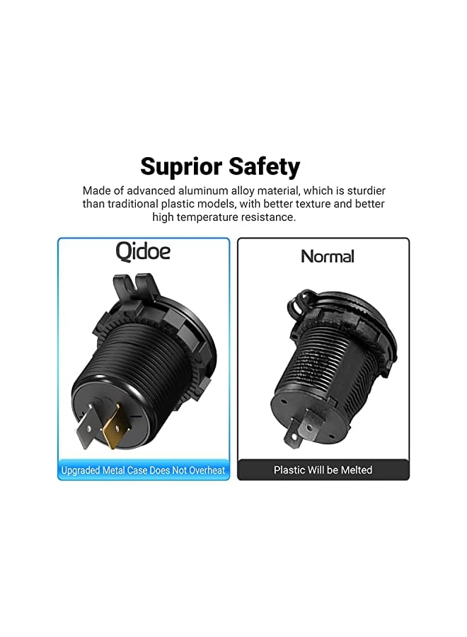 PROMASS Car Charger USB Outlet, Dual Quick Charge 3.0 12V Socket USB Charger with LED Voltmeter and Power Switch, Waterproof Aluminum Car Charger Adapter for RV Marine Motorcycle Truck Golf Cart RV, etc - Image 5