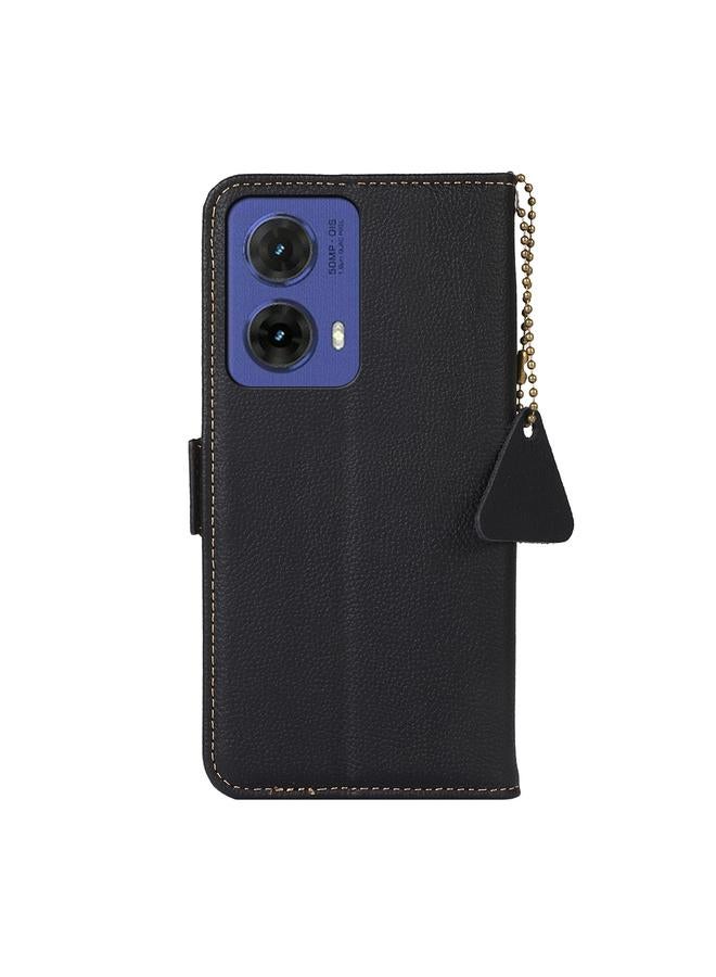 S-TOP Case For Motorola Moto G85 Side-Magnetic TJ Genuine Leather RFID Phone Case - Image 4
