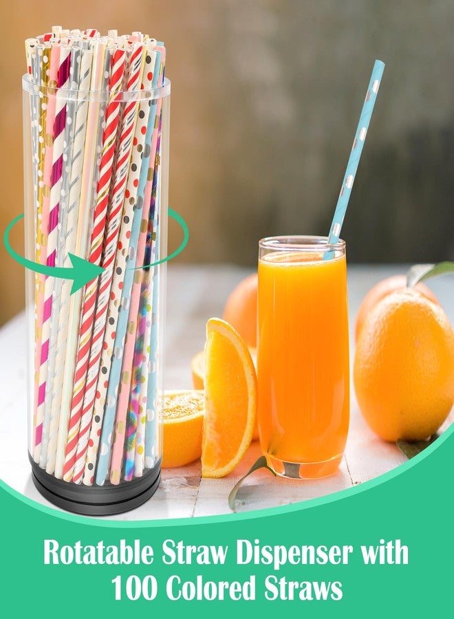 Ahier Straw Holder for Counter with 100 Colored Straws, AHIER Acrylic Transparent Straw Dispenser with Rotatable Base Container for Kitchen Counter Decor - Image 4