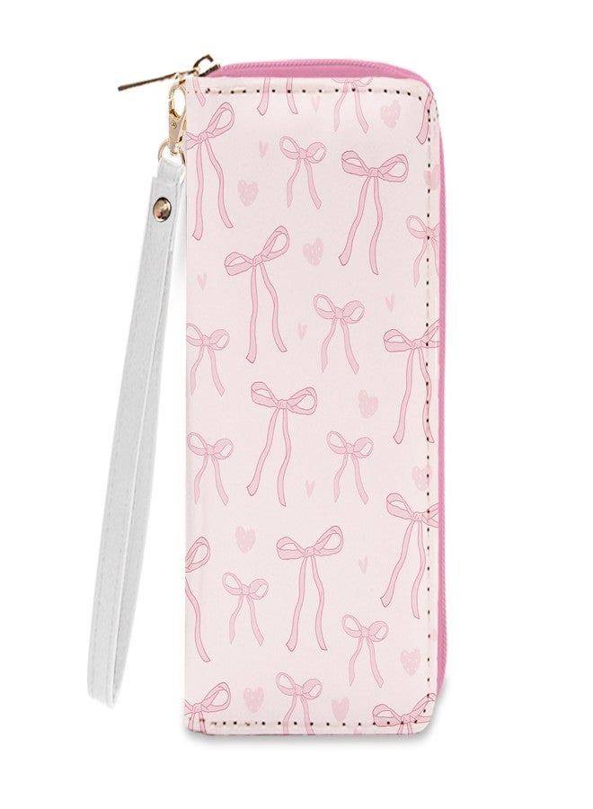 Ialtsidws Pink Bow Wallet for Women - Slim PU Leather Womens Wallet with Cash Zipper Coin Purse, Small Credit Card Holder Travel Wallet, Wristlet Wallets for Female Ladies Teen Girls Purse (Girly Gift) - Image 1