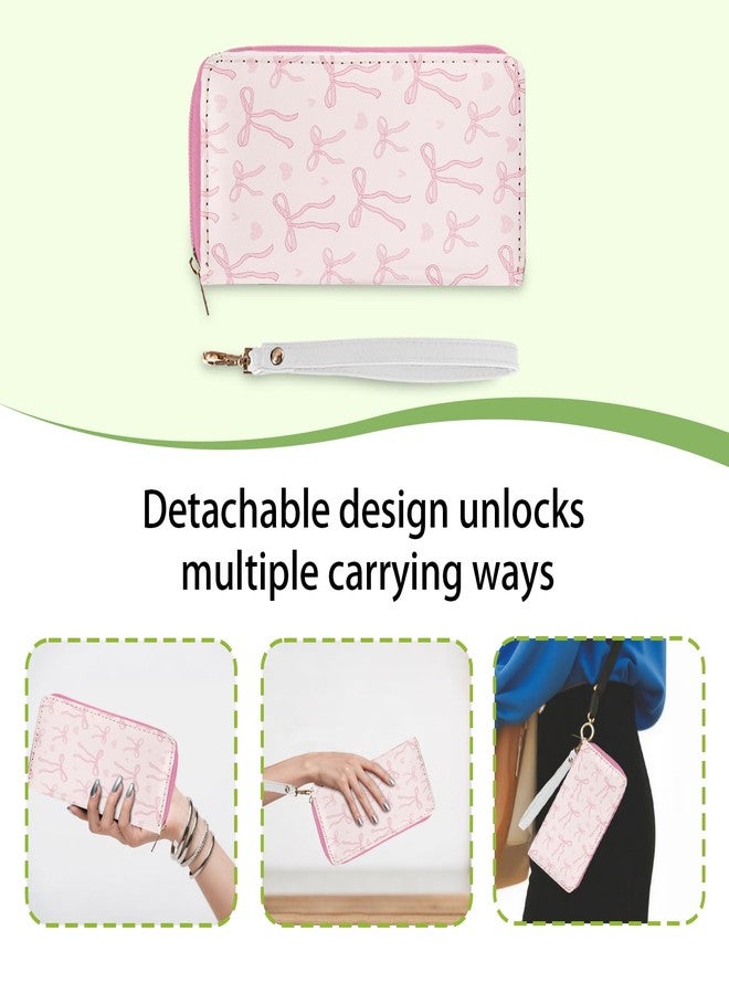 Ialtsidws Pink Bow Wallet for Women - Slim PU Leather Womens Wallet with Cash Zipper Coin Purse, Small Credit Card Holder Travel Wallet, Wristlet Wallets for Female Ladies Teen Girls Purse (Girly Gift) - Image 5