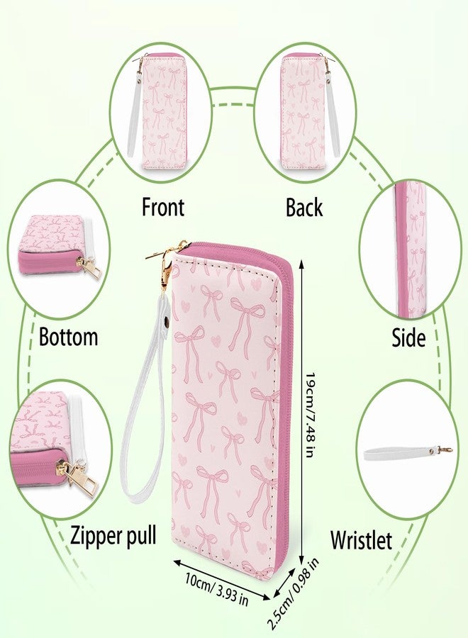 Ialtsidws Pink Bow Wallet for Women - Slim PU Leather Womens Wallet with Cash Zipper Coin Purse, Small Credit Card Holder Travel Wallet, Wristlet Wallets for Female Ladies Teen Girls Purse (Girly Gift) - Image 2