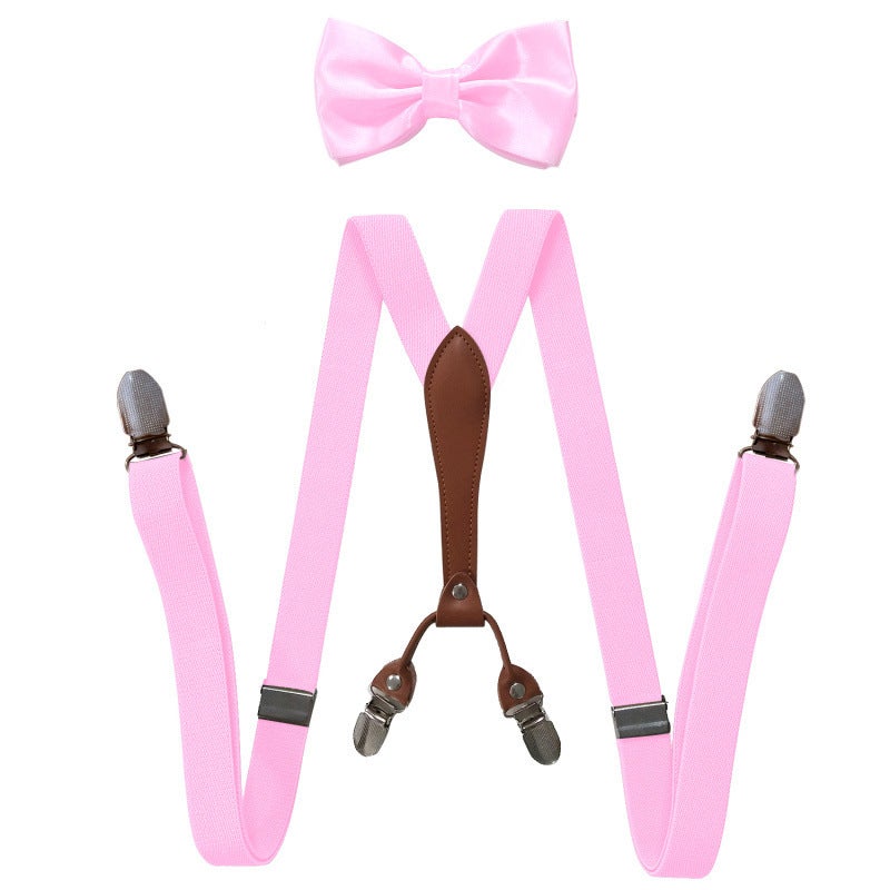 Fashionable Trendy Unisex Elastic Adjustable Suspenders Anti-slip Universal Bib Pants For Adults Kids Loose Fitting Pink 