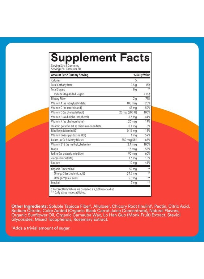 SmartyPants Kids Zero Sugar Multi & Omegas Multivitamin Gummies with Omega 3 ALA, Vitamins D, C, A, Plant-Based, Clean Label, No Sugar Alcohols, Strawberry Banana Flavor, 60 Gummies (30 Day Supply) - Image 3
