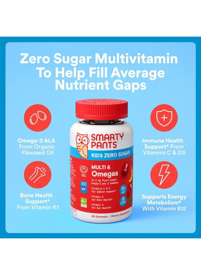 SmartyPants Kids Zero Sugar Multi & Omegas Multivitamin Gummies with Omega 3 ALA, Vitamins D, C, A, Plant-Based, Clean Label, No Sugar Alcohols, Strawberry Banana Flavor, 60 Gummies (30 Day Supply) - Image 2