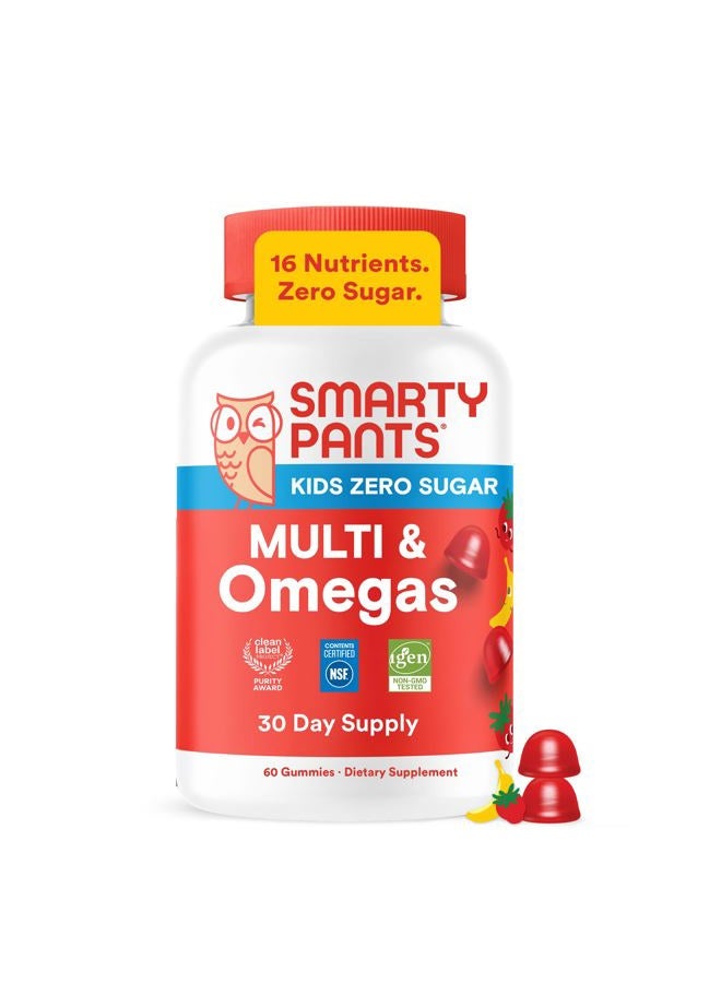 SmartyPants Kids Zero Sugar Multi & Omegas Multivitamin Gummies with Omega 3 ALA, Vitamins D, C, A, Plant-Based, Clean Label, No Sugar Alcohols, Strawberry Banana Flavor, 60 Gummies (30 Day Supply) - Image 1