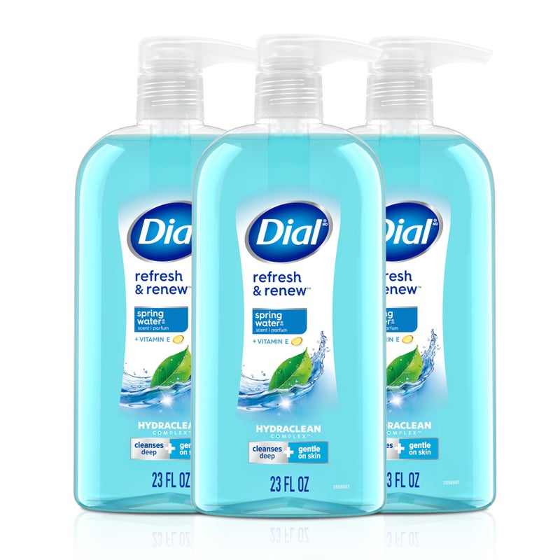 Dial Body Wash, Refresh & Renew Spring Water, 23 Fl Oz (Pack of 3), Hydraclean Complex & Vitamin E, Gentle, Leaves Skin Feeling Nourished, Dermatologist-Tested, No Parabens & Sulfates - Image 1