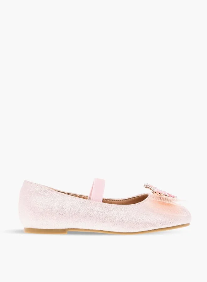JUNIORS Girls Embellished Butterfly Applique Ballerina Shoes With Elasticated Strap