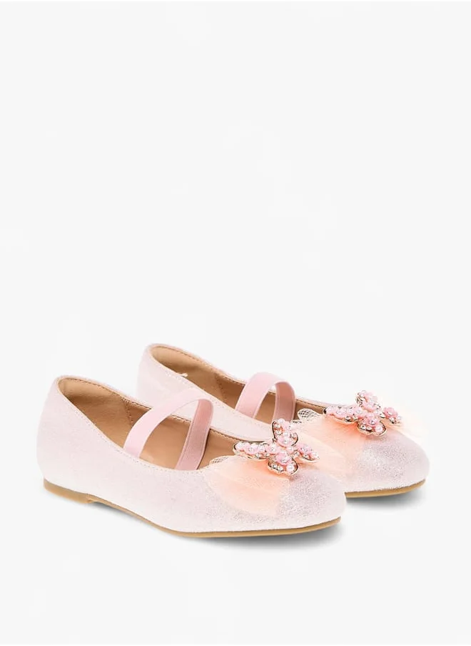 جونيورز Girls Embellished Butterfly Applique Ballerina Shoes With Elasticated Strap Ramadan Collection