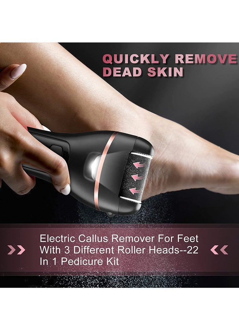 Prime by javaudan Electric Callus Remover for Feet with Rechargeable Waterproof 22 in 1 Professional Pedicure Kit Foot Care Tools Wet & Dry Foot File For Dead Skin&Cracked Heel or Rough Hand With 3 Roller Heads 2 Speed  - Image 3