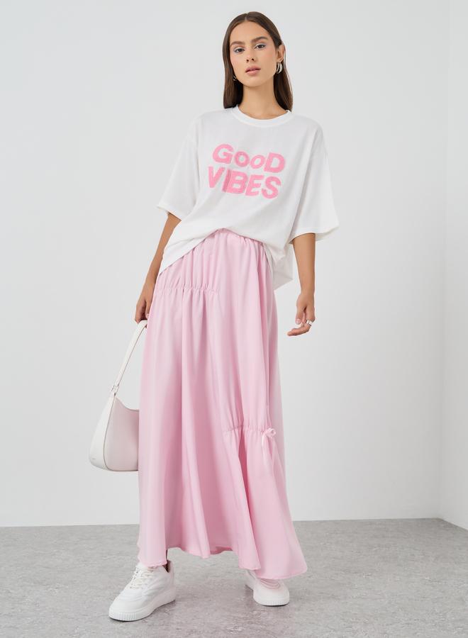 تايك تو تنورة ماكسي بخصر مطاطي وتفاصيل ثنيات أمامية - Image 1